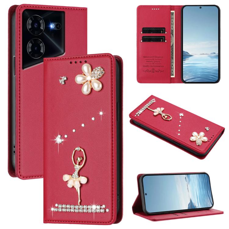 Ballet Girl Diamond Studded RFID Vegan Leather Phone Case, For Tecno Spark 20 Pro 5G, For Tecno Spark 10 Pro Magic Magenta, For Tecno Pova 6 / Pova 6 Pro, For Tecno Pova 6, For Tecno Camon 30 Pro, For Tecno Camon 30 Premier                             ...