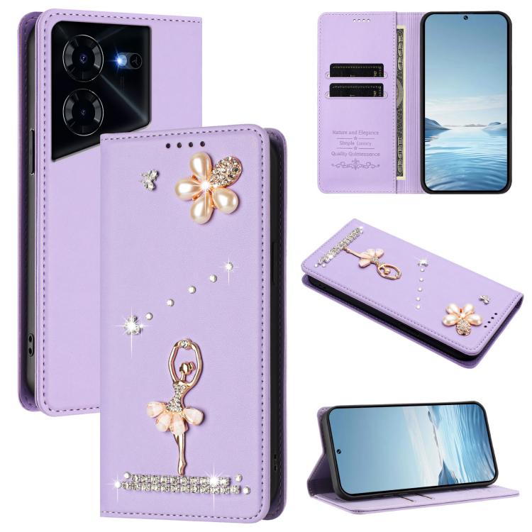 Ballet Girl Diamond Studded RFID Vegan Leather Phone Case, For Tecno Spark 20 Pro 5G, For Tecno Spark 10 Pro Magic Magenta, For Tecno Pova 6 / Pova 6 Pro, For Tecno Pova 6, For Tecno Camon 30 Pro, For Tecno Camon 30 Premier                             ...