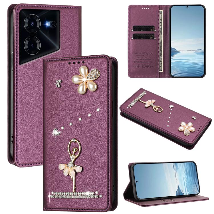 Ballet Girl Diamond Studded RFID Vegan Leather Phone Case, For Tecno Spark 20 Pro 5G, For Tecno Spark 10 Pro Magic Magenta, For Tecno Pova 6 / Pova 6 Pro, For Tecno Pova 6, For Tecno Camon 30 Pro, For Tecno Camon 30 Premier                             ...