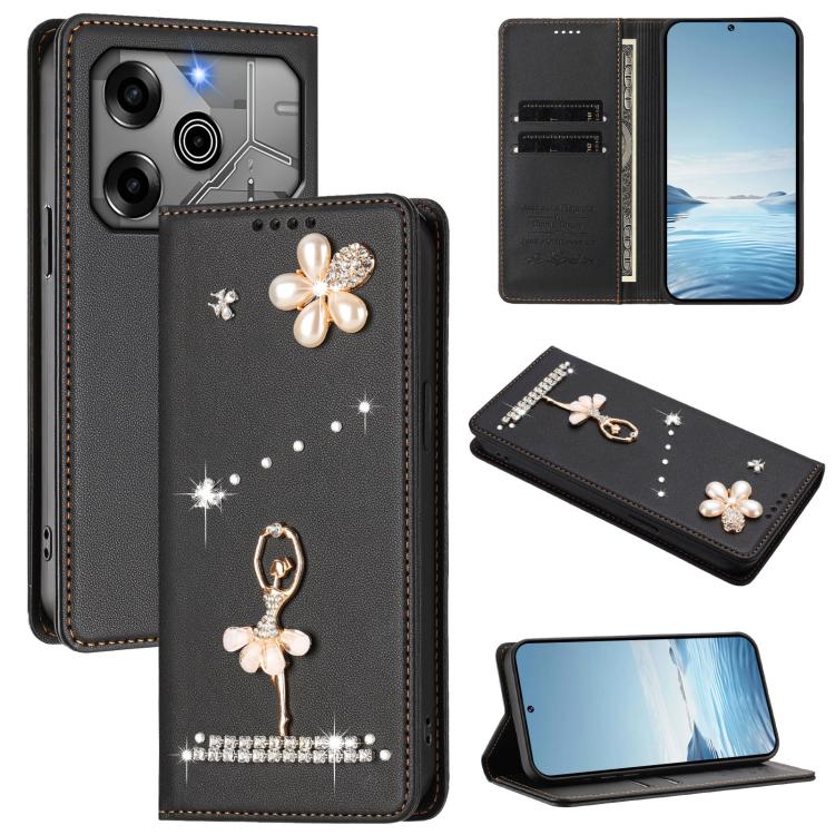 Ballet Girl Diamond Studded RFID Vegan Leather Phone Case, For Tecno Spark 20 Pro 5G, For Tecno Spark 10 Pro Magic Magenta, For Tecno Pova 6 / Pova 6 Pro, For Tecno Pova 6, For Tecno Camon 30 Pro, For Tecno Camon 30 Premier                             ...