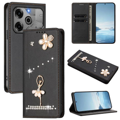 Ballet Girl Diamond Studded RFID Vegan Leather Phone Case, For Tecno Spark 20 Pro 5G, For Tecno Spark 10 Pro Magic Magenta, For Tecno Pova 6 / Pova 6 Pro, For Tecno Pova 6, For Tecno Camon 30 Pro, For Tecno Camon 30 Premier                             ...