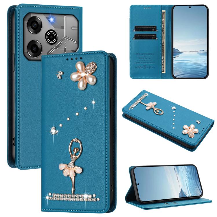 Ballet Girl Diamond Studded RFID Vegan Leather Phone Case, For Tecno Spark 20 Pro 5G, For Tecno Spark 10 Pro Magic Magenta, For Tecno Pova 6 / Pova 6 Pro, For Tecno Pova 6, For Tecno Camon 30 Pro, For Tecno Camon 30 Premier                             ...