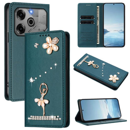 Ballet Girl Diamond Studded RFID Vegan Leather Phone Case, For Tecno Spark 20 Pro 5G, For Tecno Spark 10 Pro Magic Magenta, For Tecno Pova 6 / Pova 6 Pro, For Tecno Pova 6, For Tecno Camon 30 Pro, For Tecno Camon 30 Premier                             ...