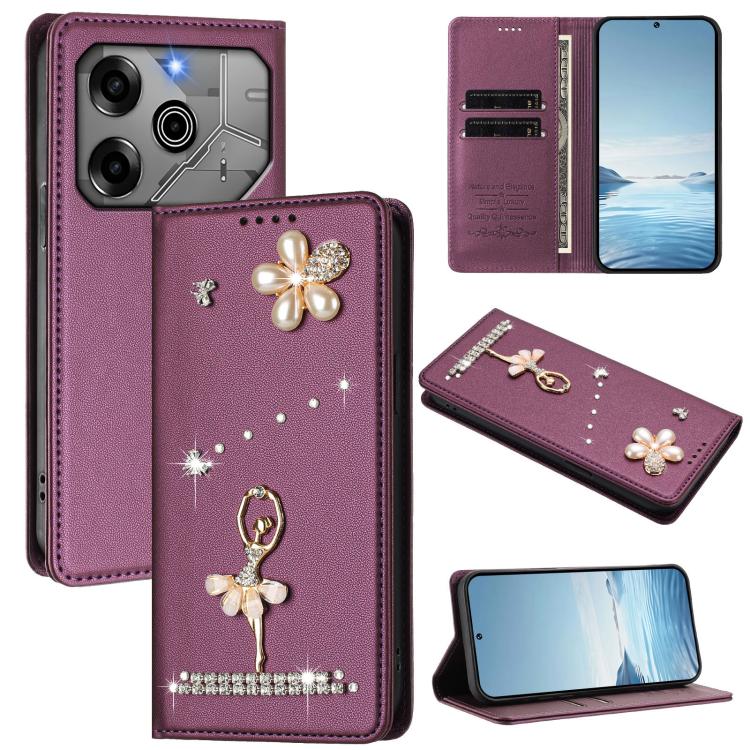 Ballet Girl Diamond Studded RFID Vegan Leather Phone Case, For Tecno Spark 20 Pro 5G, For Tecno Spark 10 Pro Magic Magenta, For Tecno Pova 6 / Pova 6 Pro, For Tecno Pova 6, For Tecno Camon 30 Pro, For Tecno Camon 30 Premier                             ...