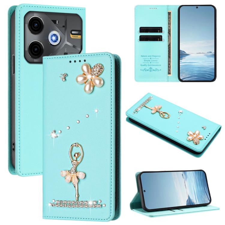 Ballet Girl Diamond Studded RFID Vegan Leather Phone Case, For Tecno Spark Go 1, For Tecno Camon 40 Pro, For Tecno Camon 40 Premier, For Tecno Camon 40, For Tecno Spark 30C 5G / Pop 9 5G, For Tecno Camon 30S / 30S Pro                                   ...