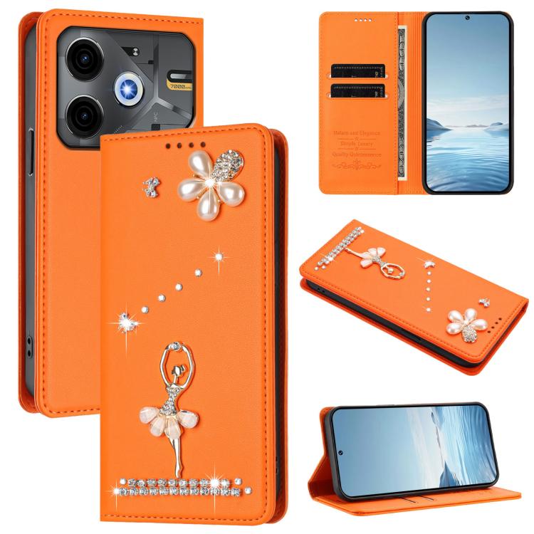 Ballet Girl Diamond Studded RFID Vegan Leather Phone Case, For Tecno Spark Go 1, For Tecno Camon 40 Pro, For Tecno Camon 40 Premier, For Tecno Camon 40, For Tecno Spark 30C 5G / Pop 9 5G, For Tecno Camon 30S / 30S Pro                                   ...