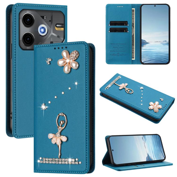 Ballet Girl Diamond Studded RFID Vegan Leather Phone Case, For Tecno Spark Go 1, For Tecno Camon 40 Pro, For Tecno Camon 40 Premier, For Tecno Camon 40, For Tecno Spark 30C 5G / Pop 9 5G, For Tecno Camon 30S / 30S Pro                                   ...