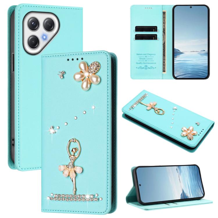 Ballet Girl Diamond Studded RFID Vegan Leather Phone Case, For Tecno Spark Go 3, For Tecno Pova Slim / Spark Slim, For Tecno Spark Go 2024 / Spark 20, For Tecno Spark 40C, For Tecno Pova 7 Pro 5G, For Tecno Pop 10, For Tecno Spark 40 Pro+ 4G           ...