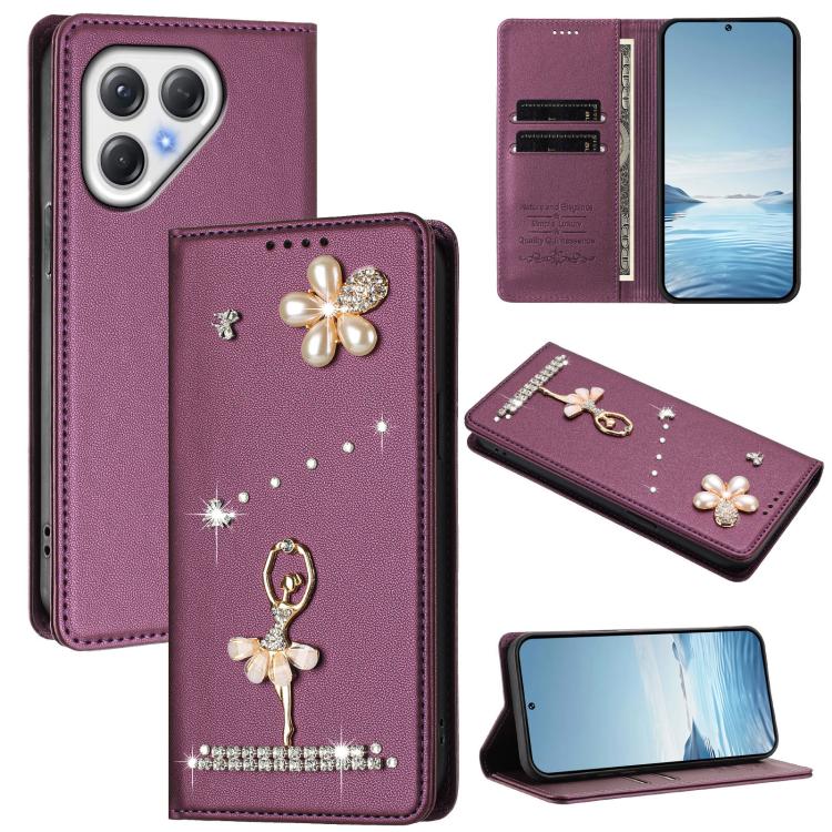 Ballet Girl Diamond Studded RFID Vegan Leather Phone Case, For Tecno Spark Go 3, For Tecno Pova Slim / Spark Slim, For Tecno Spark Go 2024 / Spark 20, For Tecno Spark 40C, For Tecno Pova 7 Pro 5G, For Tecno Pop 10, For Tecno Spark 40 Pro+ 4G           ...