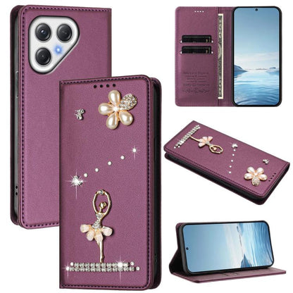 Ballet Girl Diamond Studded RFID Vegan Leather Phone Case, For Tecno Spark Go 3, For Tecno Pova Slim / Spark Slim, For Tecno Spark Go 2024 / Spark 20, For Tecno Spark 40C, For Tecno Pova 7 Pro 5G, For Tecno Pop 10, For Tecno Spark 40 Pro+ 4G           ...