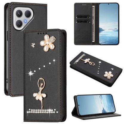 Ballet Girl Diamond Studded RFID Vegan Leather Phone Case, For Tecno Spark Go 3, For Tecno Pova Slim / Spark Slim, For Tecno Spark Go 2024 / Spark 20, For Tecno Spark 40C, For Tecno Pova 7 Pro 5G, For Tecno Pop 10, For Tecno Spark 40 Pro+ 4G           ...