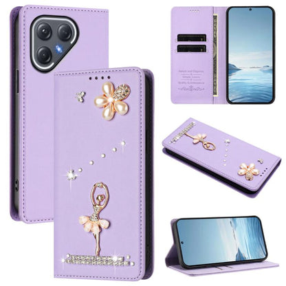 Ballet Girl Diamond Studded RFID Vegan Leather Phone Case, For Tecno Spark Go 3, For Tecno Pova Slim / Spark Slim, For Tecno Spark Go 2024 / Spark 20, For Tecno Spark 40C, For Tecno Pova 7 Pro 5G, For Tecno Pop 10, For Tecno Spark 40 Pro+ 4G           ...