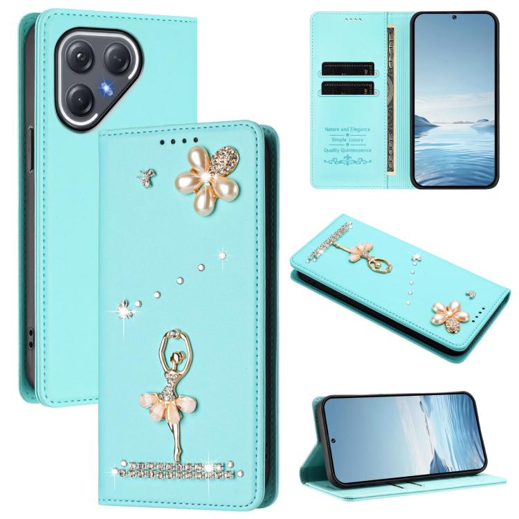 Ballet Girl Diamond Studded RFID Vegan Leather Phone Case, For Tecno Spark Go 3, For Tecno Pova Slim / Spark Slim, For Tecno Spark Go 2024 / Spark 20, For Tecno Spark 40C, For Tecno Pova 7 Pro 5G, For Tecno Pop 10, For Tecno Spark 40 Pro+ 4G           ...
