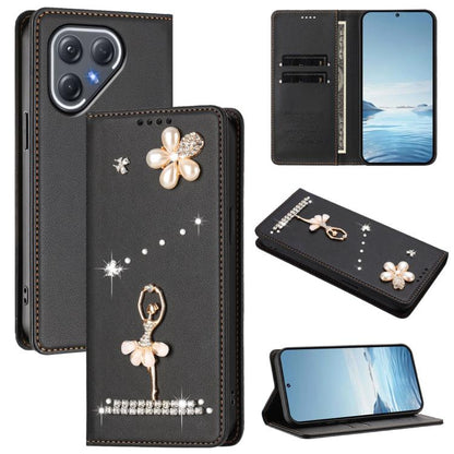 Ballet Girl Diamond Studded RFID Vegan Leather Phone Case, For Tecno Spark Go 3, For Tecno Pova Slim / Spark Slim, For Tecno Spark Go 2024 / Spark 20, For Tecno Spark 40C, For Tecno Pova 7 Pro 5G, For Tecno Pop 10, For Tecno Spark 40 Pro+ 4G           ...