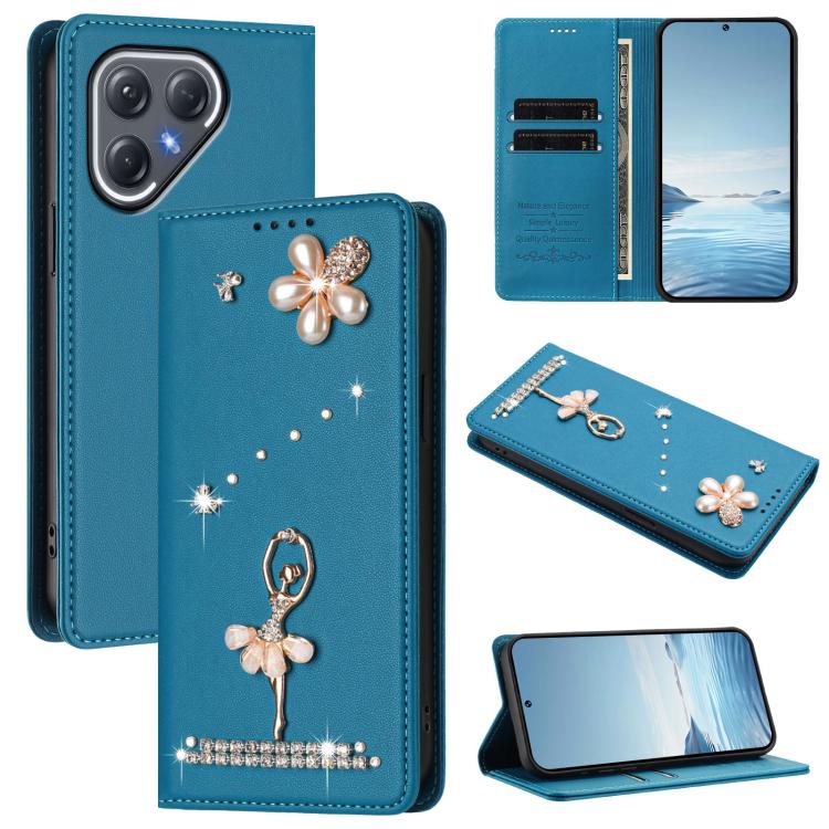 Ballet Girl Diamond Studded RFID Vegan Leather Phone Case, For Tecno Spark Go 3, For Tecno Pova Slim / Spark Slim, For Tecno Spark Go 2024 / Spark 20, For Tecno Spark 40C, For Tecno Pova 7 Pro 5G, For Tecno Pop 10, For Tecno Spark 40 Pro+ 4G           ...