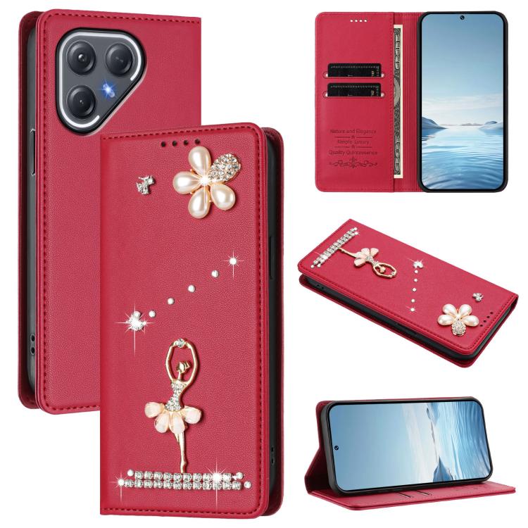Ballet Girl Diamond Studded RFID Vegan Leather Phone Case, For Tecno Spark Go 3, For Tecno Pova Slim / Spark Slim, For Tecno Spark Go 2024 / Spark 20, For Tecno Spark 40C, For Tecno Pova 7 Pro 5G, For Tecno Pop 10, For Tecno Spark 40 Pro+ 4G           ...