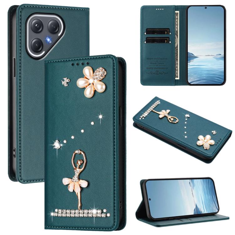 Ballet Girl Diamond Studded RFID Vegan Leather Phone Case, For Tecno Spark Go 3, For Tecno Pova Slim / Spark Slim, For Tecno Spark Go 2024 / Spark 20, For Tecno Spark 40C, For Tecno Pova 7 Pro 5G, For Tecno Pop 10, For Tecno Spark 40 Pro+ 4G           ...
