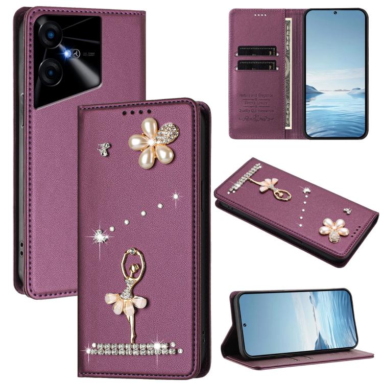 Ballet Girl Diamond Studded RFID Vegan Leather Phone Case, For Tecno Spark 20 Pro 5G, For Tecno Spark 10 Pro Magic Magenta, For Tecno Pova 6 / Pova 6 Pro, For Tecno Pova 6, For Tecno Camon 30 Pro, For Tecno Camon 30 Premier                             ...