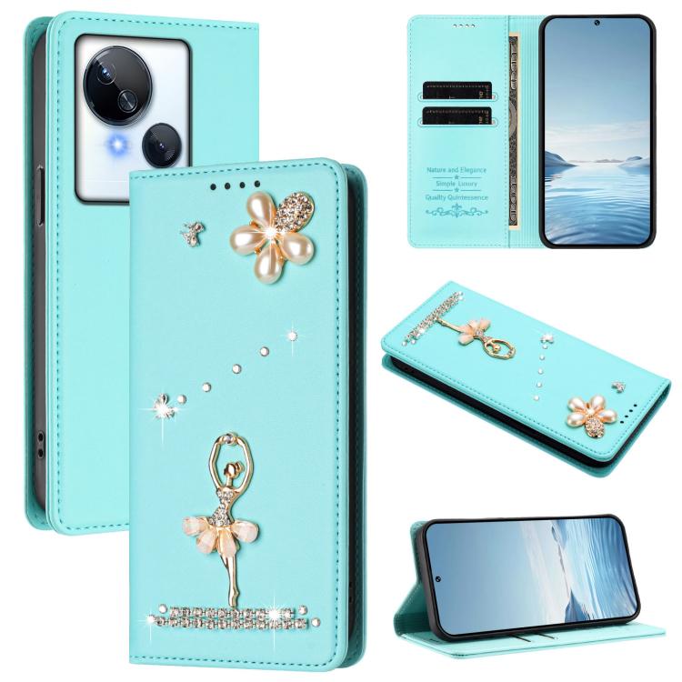 Ballet Girl Diamond Studded RFID Vegan Leather Phone Case, For Tecno Camon 20 Premier, For Tecno Camon 20 Pro 5G, For Tecno Camon 20 Pro 4G / Camon 20 4G, For Tecno Pop 7 Pro, For Tecno Spark 10 5G, For Tecno Spark 10C / Spark 10                       ...