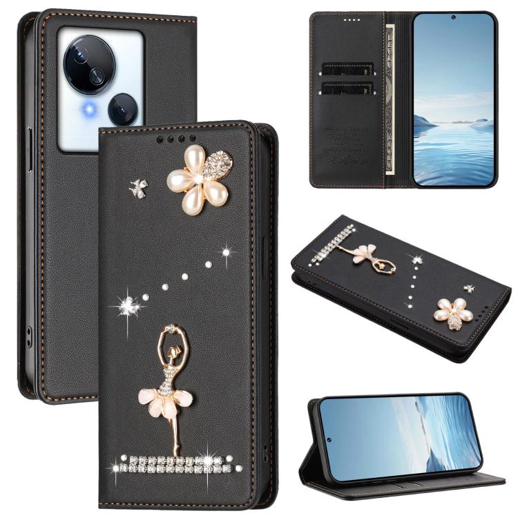 Ballet Girl Diamond Studded RFID Vegan Leather Phone Case, For Tecno Camon 20 Premier, For Tecno Camon 20 Pro 5G, For Tecno Camon 20 Pro 4G / Camon 20 4G, For Tecno Pop 7 Pro, For Tecno Spark 10 5G, For Tecno Spark 10C / Spark 10                       ...
