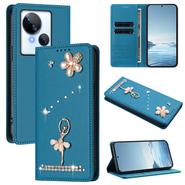 Ballet Girl Diamond Studded RFID Vegan Leather Phone Case, For Tecno Camon 20 Premier, For Tecno Camon 20 Pro 5G, For Tecno Camon 20 Pro 4G / Camon 20 4G, For Tecno Pop 7 Pro, For Tecno Spark 10 5G, For Tecno Spark 10C / Spark 10                       ...