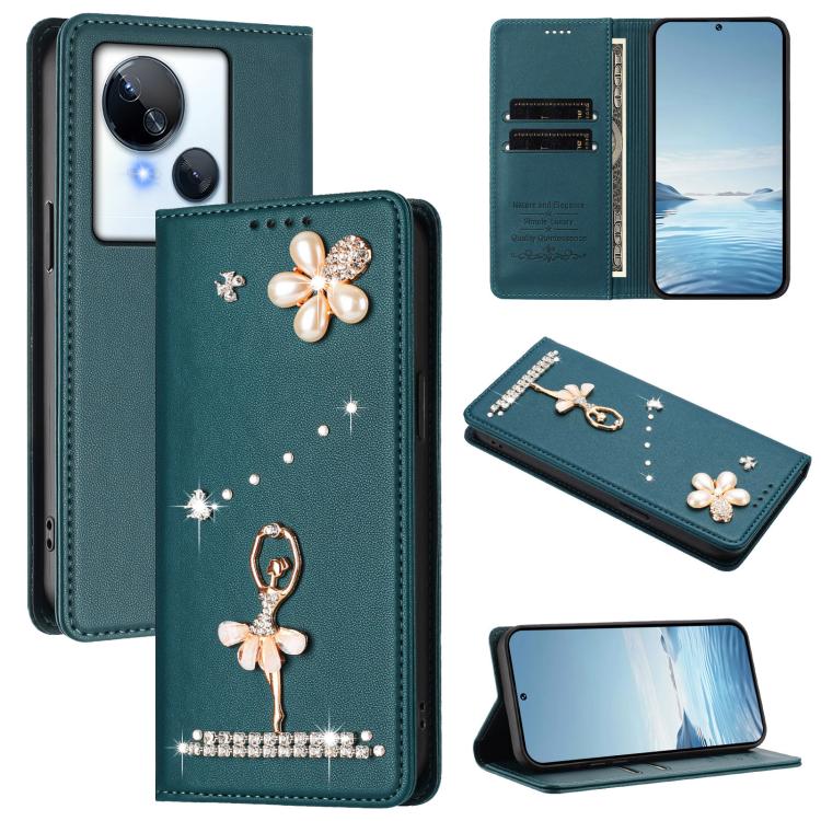 Ballet Girl Diamond Studded RFID Vegan Leather Phone Case, For Tecno Camon 20 Premier, For Tecno Camon 20 Pro 5G, For Tecno Camon 20 Pro 4G / Camon 20 4G, For Tecno Pop 7 Pro, For Tecno Spark 10 5G, For Tecno Spark 10C / Spark 10                       ...