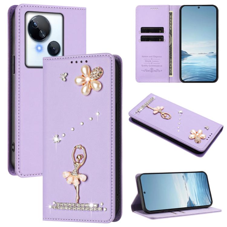 Ballet Girl Diamond Studded RFID Vegan Leather Phone Case, For Tecno Camon 20 Premier, For Tecno Camon 20 Pro 5G, For Tecno Camon 20 Pro 4G / Camon 20 4G, For Tecno Pop 7 Pro, For Tecno Spark 10 5G, For Tecno Spark 10C / Spark 10                       ...