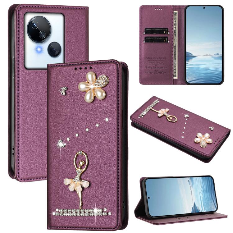 Ballet Girl Diamond Studded RFID Vegan Leather Phone Case, For Tecno Camon 20 Premier, For Tecno Camon 20 Pro 5G, For Tecno Camon 20 Pro 4G / Camon 20 4G, For Tecno Pop 7 Pro, For Tecno Spark 10 5G, For Tecno Spark 10C / Spark 10                       ...