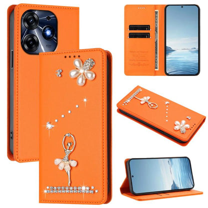 Ballet Girl Diamond Studded RFID Vegan Leather Phone Case, For Tecno Camon 20 Premier, For Tecno Camon 20 Pro 5G, For Tecno Camon 20 Pro 4G / Camon 20 4G, For Tecno Pop 7 Pro, For Tecno Spark 10 5G, For Tecno Spark 10C / Spark 10                       ...