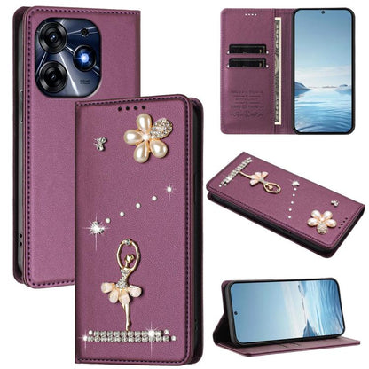 Ballet Girl Diamond Studded RFID Vegan Leather Phone Case, For Tecno Camon 20 Premier, For Tecno Camon 20 Pro 5G, For Tecno Camon 20 Pro 4G / Camon 20 4G, For Tecno Pop 7 Pro, For Tecno Spark 10 5G, For Tecno Spark 10C / Spark 10                       ...