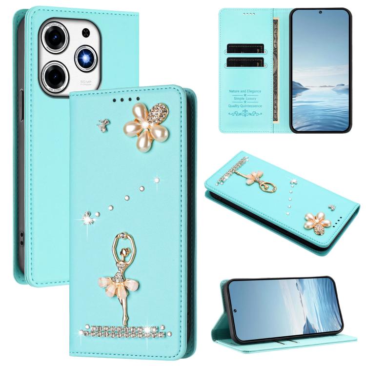 Ballet Girl Diamond Studded RFID Vegan Leather Phone Case, For Tecno Spark 20 Pro 5G, For Tecno Spark 10 Pro Magic Magenta, For Tecno Pova 6 / Pova 6 Pro, For Tecno Pova 6, For Tecno Camon 30 Pro, For Tecno Camon 30 Premier                             ...