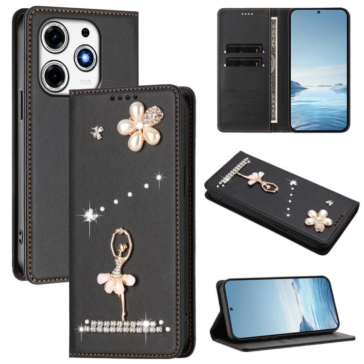 Ballet Girl Diamond Studded RFID Vegan Leather Phone Case, For Tecno Spark 20 Pro 5G, For Tecno Spark 10 Pro Magic Magenta, For Tecno Pova 6 / Pova 6 Pro, For Tecno Pova 6, For Tecno Camon 30 Pro, For Tecno Camon 30 Premier                             ...