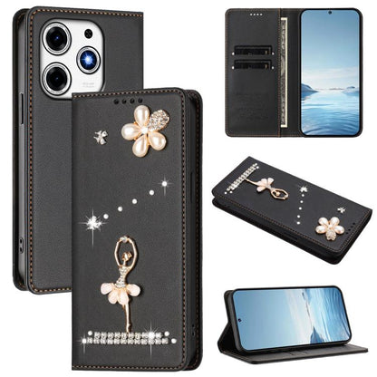 Ballet Girl Diamond Studded RFID Vegan Leather Phone Case, For Tecno Spark 20 Pro 5G, For Tecno Spark 10 Pro Magic Magenta, For Tecno Pova 6 / Pova 6 Pro, For Tecno Pova 6, For Tecno Camon 30 Pro, For Tecno Camon 30 Premier                             ...