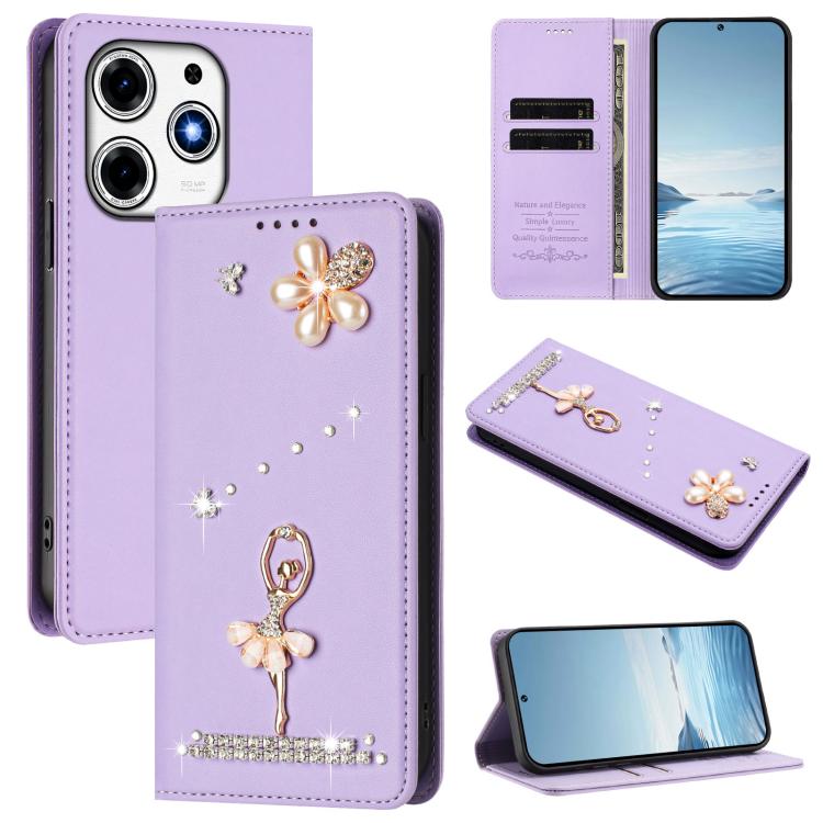 Ballet Girl Diamond Studded RFID Vegan Leather Phone Case, For Tecno Spark 20 Pro 5G, For Tecno Spark 10 Pro Magic Magenta, For Tecno Pova 6 / Pova 6 Pro, For Tecno Pova 6, For Tecno Camon 30 Pro, For Tecno Camon 30 Premier                             ...