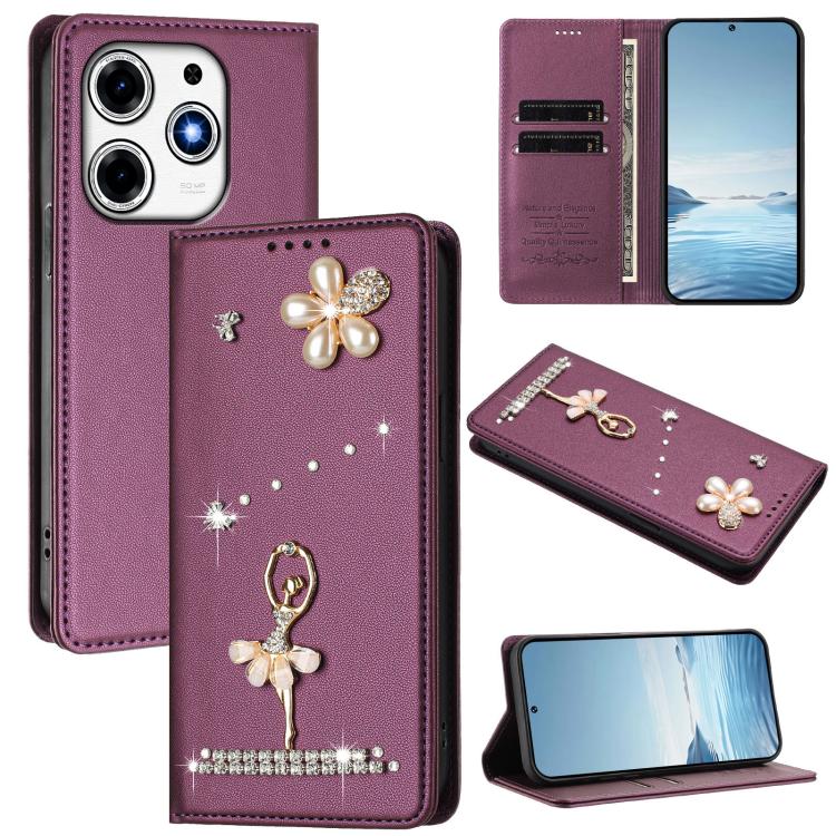 Ballet Girl Diamond Studded RFID Vegan Leather Phone Case, For Tecno Spark 20 Pro 5G, For Tecno Spark 10 Pro Magic Magenta, For Tecno Pova 6 / Pova 6 Pro, For Tecno Pova 6, For Tecno Camon 30 Pro, For Tecno Camon 30 Premier                             ...