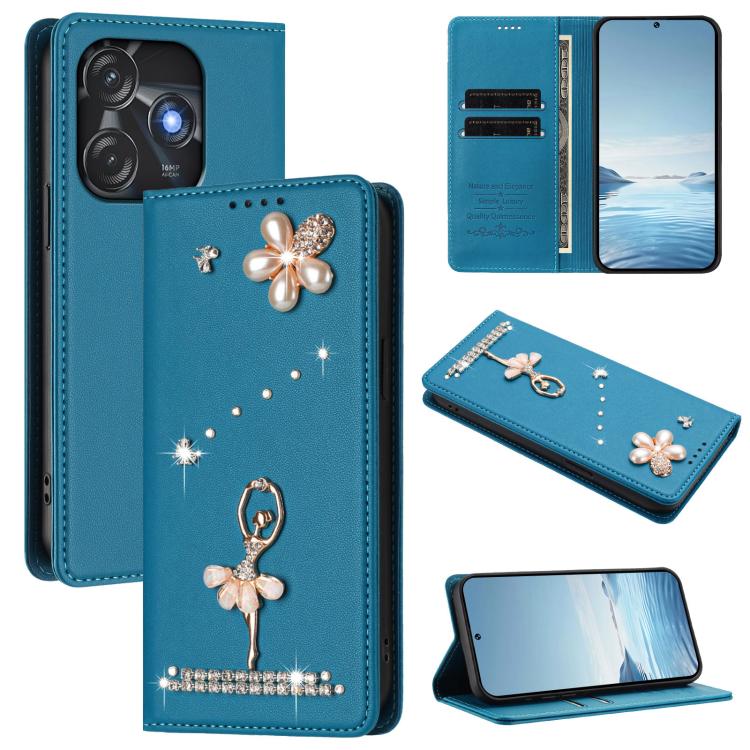 Ballet Girl Diamond Studded RFID Vegan Leather Phone Case, For Tecno Camon 20 Premier, For Tecno Camon 20 Pro 5G, For Tecno Camon 20 Pro 4G / Camon 20 4G, For Tecno Pop 7 Pro, For Tecno Spark 10 5G, For Tecno Spark 10C / Spark 10                       ...
