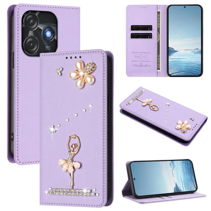 Ballet Girl Diamond Studded RFID Vegan Leather Phone Case, For Tecno Camon 20 Premier, For Tecno Camon 20 Pro 5G, For Tecno Camon 20 Pro 4G / Camon 20 4G, For Tecno Pop 7 Pro, For Tecno Spark 10 5G, For Tecno Spark 10C / Spark 10                       ...