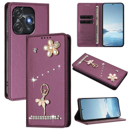 Ballet Girl Diamond Studded RFID Vegan Leather Phone Case, For Tecno Camon 20 Premier, For Tecno Camon 20 Pro 5G, For Tecno Camon 20 Pro 4G / Camon 20 4G, For Tecno Pop 7 Pro, For Tecno Spark 10 5G, For Tecno Spark 10C / Spark 10                       ...