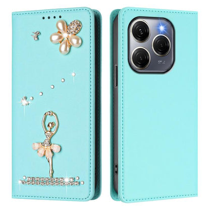 Ballet Girl Diamond Studded RFID Vegan Leather Phone Case, For Tecno Spark 20 Pro 5G, For Tecno Spark 10 Pro Magic Magenta, For Tecno Pova 6 / Pova 6 Pro, For Tecno Pova 6, For Tecno Camon 30 Pro, For Tecno Camon 30 Premier                             ...