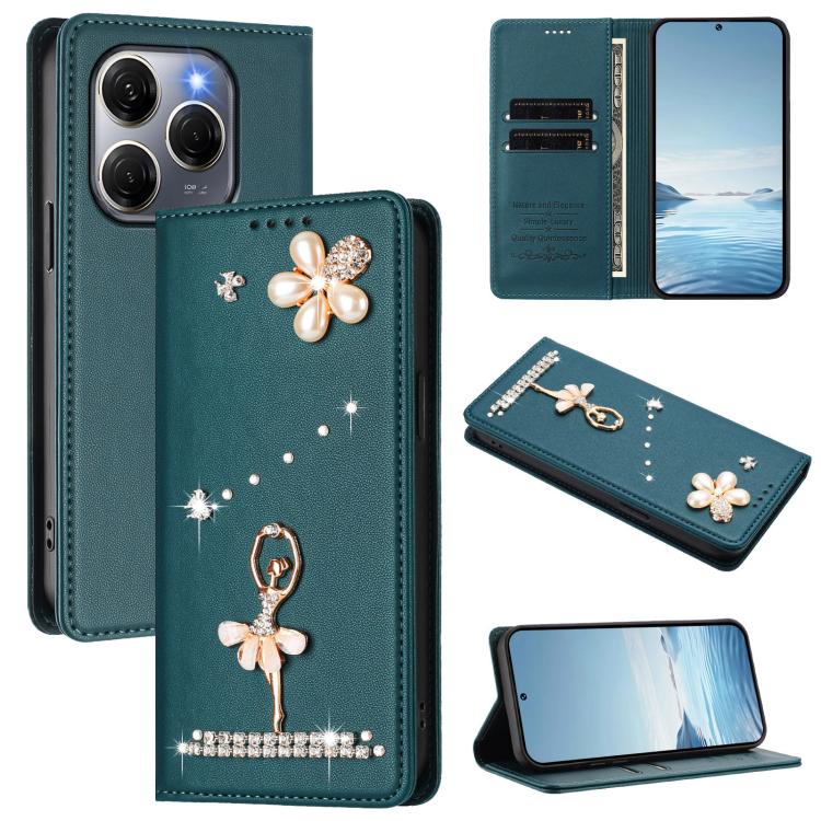 Ballet Girl Diamond Studded RFID Vegan Leather Phone Case, For Tecno Spark 20 Pro 5G, For Tecno Spark 10 Pro Magic Magenta, For Tecno Pova 6 / Pova 6 Pro, For Tecno Pova 6, For Tecno Camon 30 Pro, For Tecno Camon 30 Premier                             ...