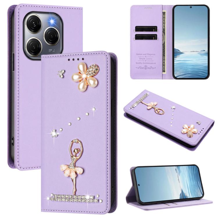 Ballet Girl Diamond Studded RFID Vegan Leather Phone Case, For Tecno Spark 20 Pro 5G, For Tecno Spark 10 Pro Magic Magenta, For Tecno Pova 6 / Pova 6 Pro, For Tecno Pova 6, For Tecno Camon 30 Pro, For Tecno Camon 30 Premier                             ...