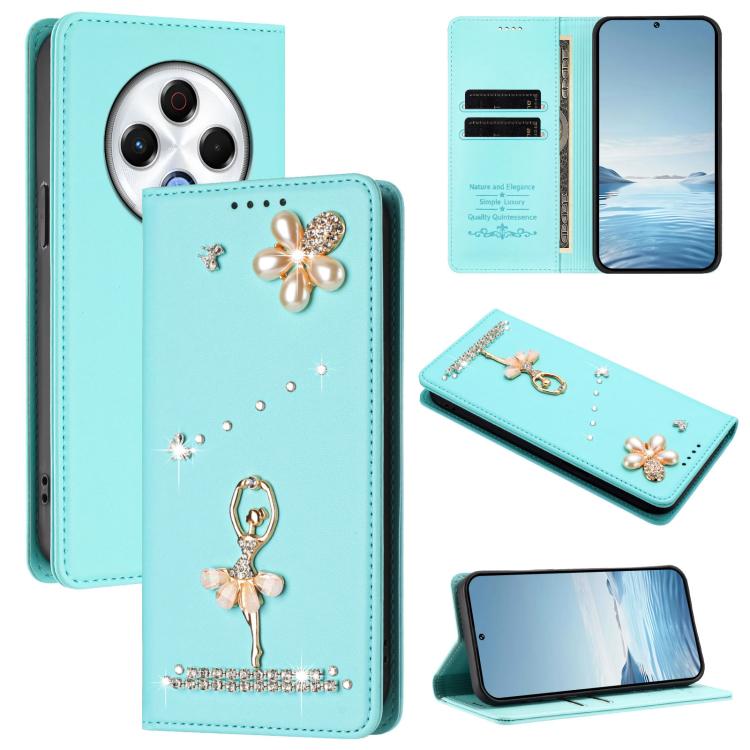 Ballet Girl Diamond Studded RFID Vegan Leather Phone Case, For Tecno Spark Go 1, For Tecno Camon 40 Pro, For Tecno Camon 40 Premier, For Tecno Camon 40, For Tecno Spark 30C 5G / Pop 9 5G, For Tecno Camon 30S / 30S Pro                                   ...