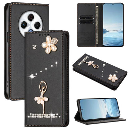 Ballet Girl Diamond Studded RFID Vegan Leather Phone Case, For Tecno Spark Go 1, For Tecno Camon 40 Pro, For Tecno Camon 40 Premier, For Tecno Camon 40, For Tecno Spark 30C 5G / Pop 9 5G, For Tecno Camon 30S / 30S Pro                                   ...