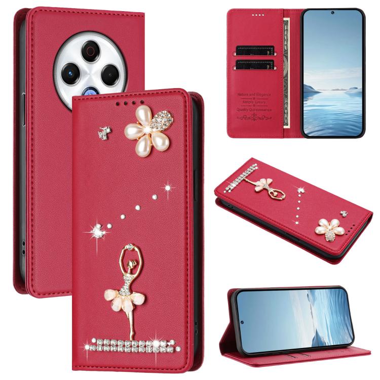 Ballet Girl Diamond Studded RFID Vegan Leather Phone Case, For Tecno Spark Go 1, For Tecno Camon 40 Pro, For Tecno Camon 40 Premier, For Tecno Camon 40, For Tecno Spark 30C 5G / Pop 9 5G, For Tecno Camon 30S / 30S Pro                                   ...