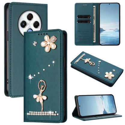 Ballet Girl Diamond Studded RFID Vegan Leather Phone Case, For Tecno Spark Go 1, For Tecno Camon 40 Pro, For Tecno Camon 40 Premier, For Tecno Camon 40, For Tecno Spark 30C 5G / Pop 9 5G, For Tecno Camon 30S / 30S Pro                                   ...