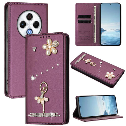 Ballet Girl Diamond Studded RFID Vegan Leather Phone Case, For Tecno Spark Go 1, For Tecno Camon 40 Pro, For Tecno Camon 40 Premier, For Tecno Camon 40, For Tecno Spark 30C 5G / Pop 9 5G, For Tecno Camon 30S / 30S Pro                                   ...