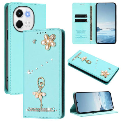 Ballet Girl Diamond Studded RFID Vegan Leather Phone Case, For Tecno Spark Go 1, For Tecno Camon 40 Pro, For Tecno Camon 40 Premier, For Tecno Camon 40, For Tecno Spark 30C 5G / Pop 9 5G, For Tecno Camon 30S / 30S Pro                                   ...