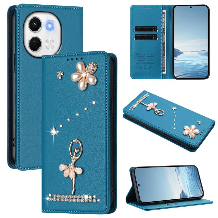 Ballet Girl Diamond Studded RFID Vegan Leather Phone Case, For Tecno Spark Go 1, For Tecno Camon 40 Pro, For Tecno Camon 40 Premier, For Tecno Camon 40, For Tecno Spark 30C 5G / Pop 9 5G, For Tecno Camon 30S / 30S Pro                                   ...