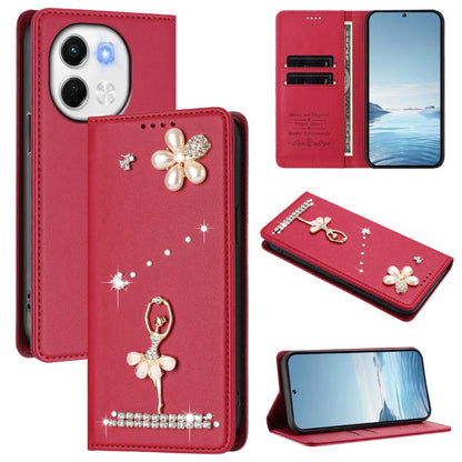 Ballet Girl Diamond Studded RFID Vegan Leather Phone Case, For Tecno Spark Go 1, For Tecno Camon 40 Pro, For Tecno Camon 40 Premier, For Tecno Camon 40, For Tecno Spark 30C 5G / Pop 9 5G, For Tecno Camon 30S / 30S Pro                                   ...