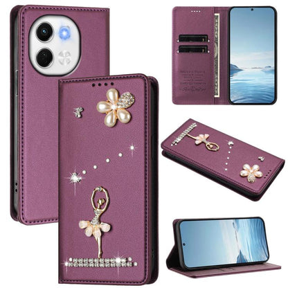 Ballet Girl Diamond Studded RFID Vegan Leather Phone Case, For Tecno Spark Go 1, For Tecno Camon 40 Pro, For Tecno Camon 40 Premier, For Tecno Camon 40, For Tecno Spark 30C 5G / Pop 9 5G, For Tecno Camon 30S / 30S Pro                                   ...